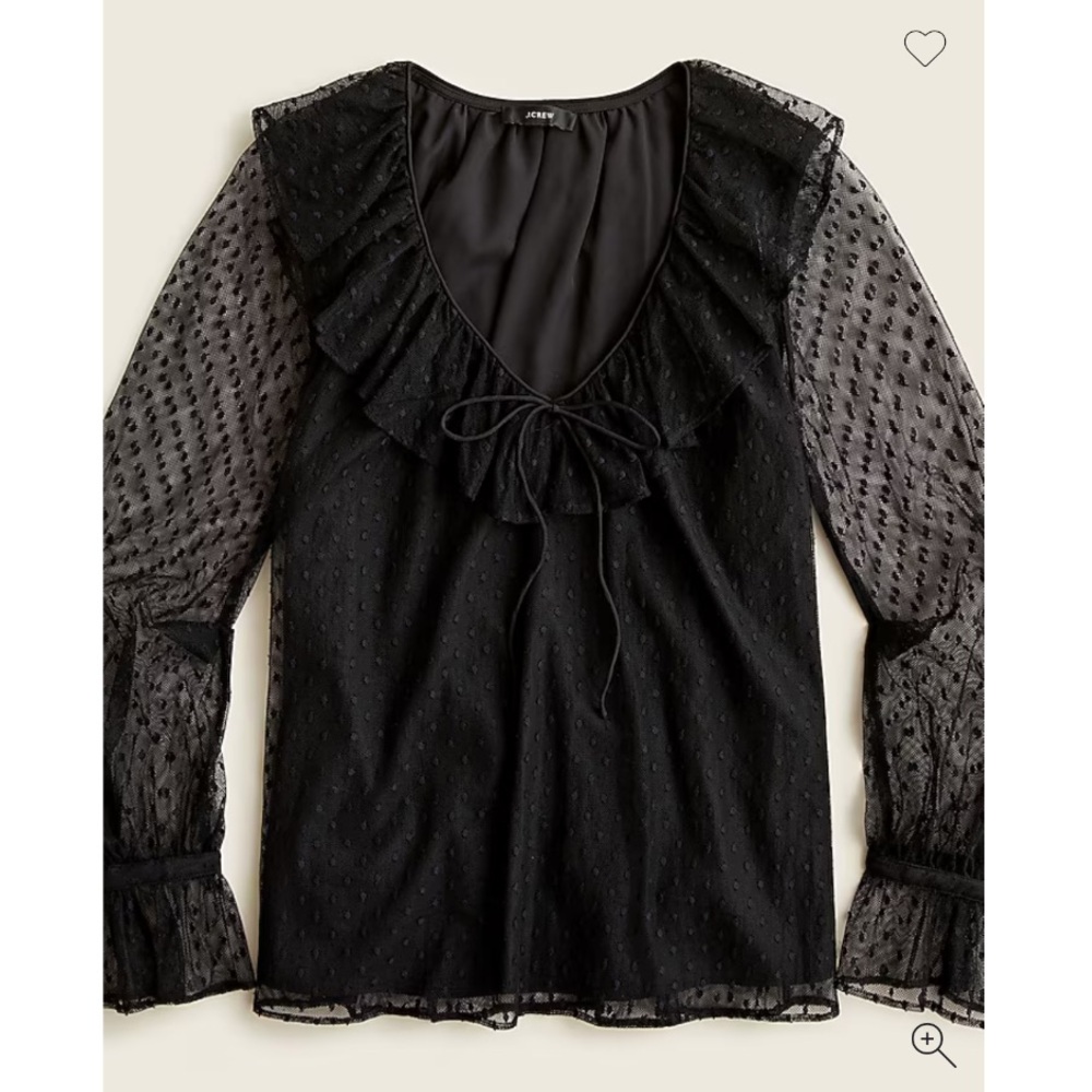 NWT J.Crew ruffle neck black blouse polka dot